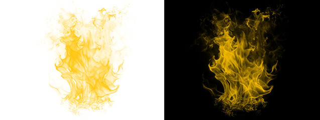 Explosive Glowing Golden Yellow Smoke Burst Fire Effect on White and Black