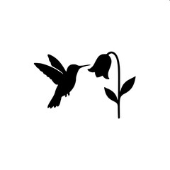 Fototapeta premium Dynamic Hummingbird Hovering Near Flower Silhouette
