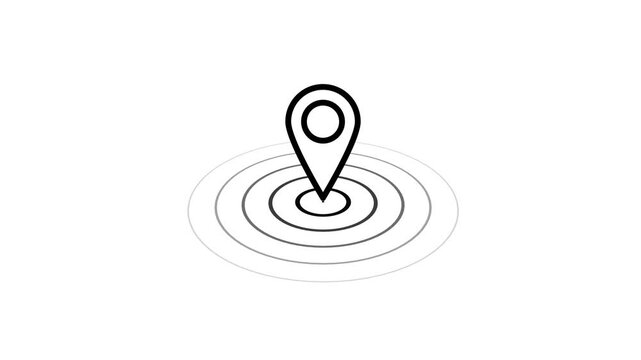 Glowing neon location pin icon isolated on white background animation.