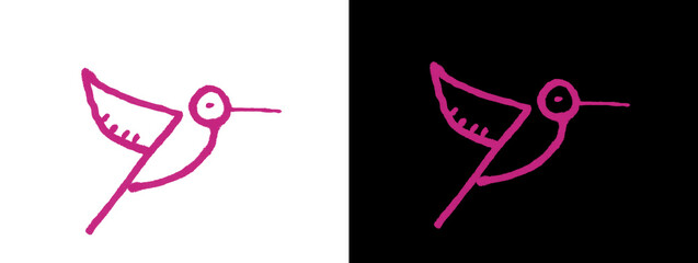 Fototapeta premium Pink Hummingbird Icon Outline on White and Black Background