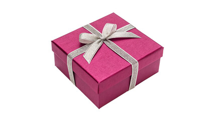 Naklejka premium Elegant pink gift box with a white ribbon and bow for holiday celebrations and birthday isolated on transparent background