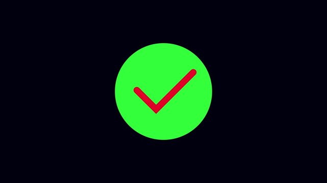 Motion graphics approval checkmark. Green circle with red tick seamless animation loop. Looping green circle and red checkmark animation. Confirmation symbol for UI/UX design.