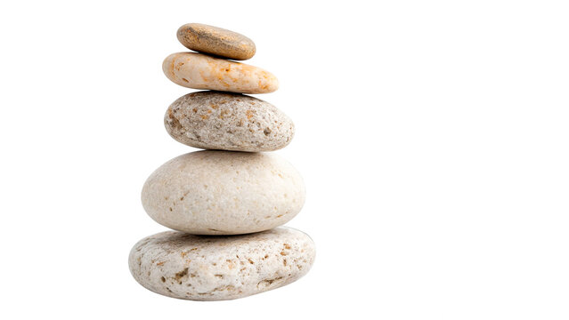 Stack of natural balanced zen stones for meditation wellness spa and mental health harmony concepts isolated on transparent background