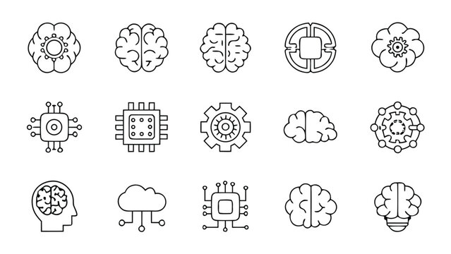 Artificial Intelligence Neural Network Vector Icon Set