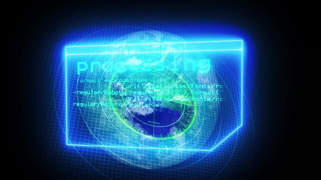 High tech abstract hexagon grid with digital motion animation.