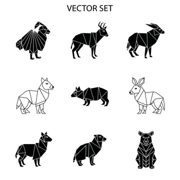 Geometric Animal Vector Set: Sheep, Deer, Goat, Pig, Rabbit, Wolf, Dog