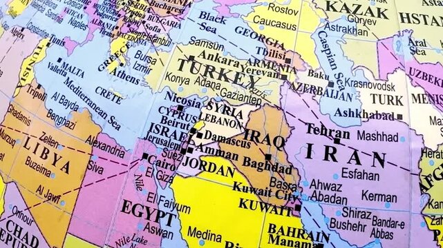 Detailed Map of Iran, Europe and Africa with Political Borders, Geography, Regional Atlas, Cartography, Educational Illustration Design Concept
