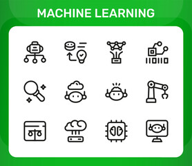 Fototapeta premium Machine Learning icon set. Editable line icons. Professional and modern outline icon pack vector illustration showing binary code patterns and digital encryption in a minimal design.