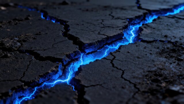 Cracked Ground With Blue Light