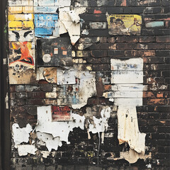 Fototapeta premium Weathered brick wall with peeling paint and urban textures
