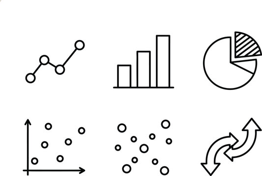 Data Analysis and Statistics Line Icons Set: Bar, Line, Pie, and Scatter Charts