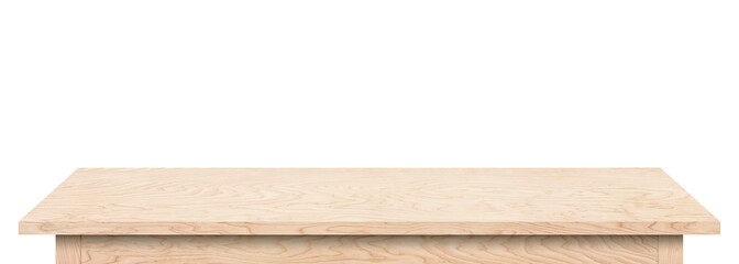 Obraz premium wooden table, light tabletop with empty space isolated on white.