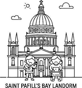 Historical cathedral landmark with people working