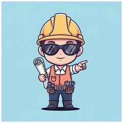 Fototapeta premium Cartoon construction worker in hard hat.