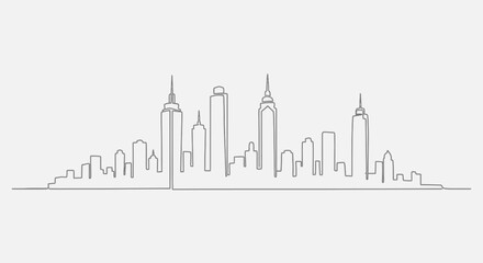 Fototapeta premium Minimalist Skyline Drawing: Continuous Line Art of Cityscape with Skyscrapers