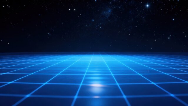 Blue grid under starry sky