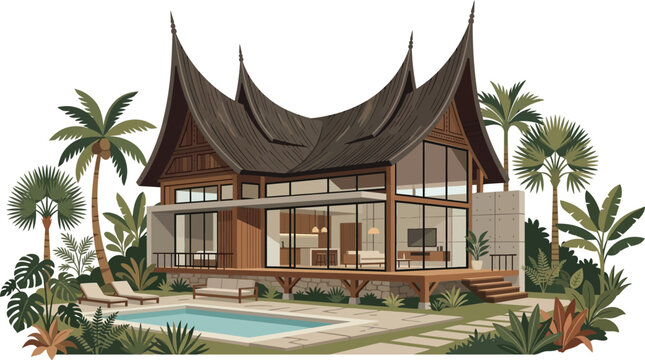 Luxury Rumah Gadang Villa Vector