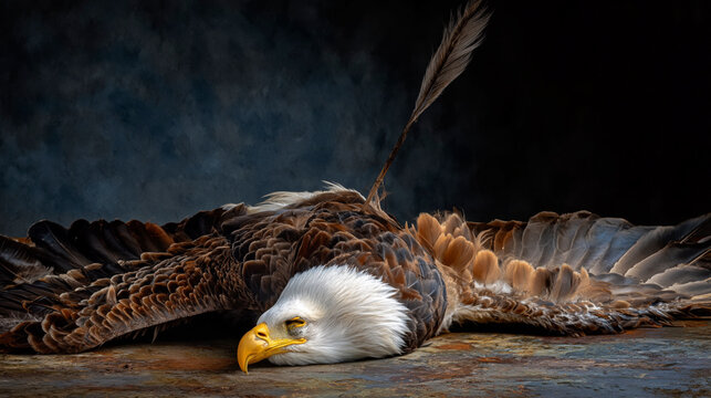 Dead Bald Eagle Lying on Ground, Concept of American Decline and Lost Power