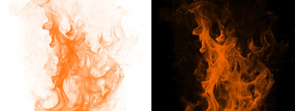 Dense Orange Fire Smoke Cloud on White and Black Background