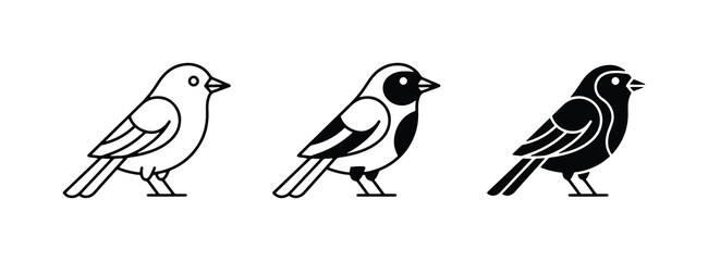 Three Bird Icons: Outline, Silhouette, and Filled Styles for Nature and Wildlife Graphics © Reazul