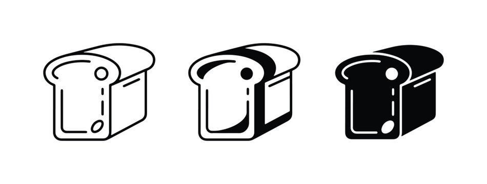 Bread Loaf Icons, Sliced Toast Vector Graphics, Bakery Food Symbols