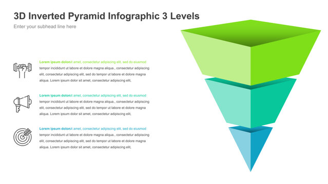 3D Inverted Pyramid Infographic 3 Levels Template