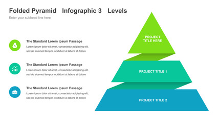 Fototapeta premium Folded Pyramid Infographic 3 Levels Template
