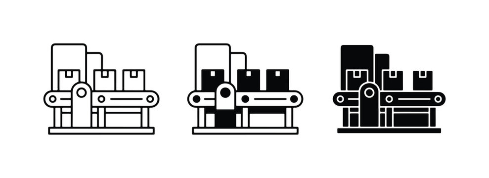 Conveyor Belt System, Industrial Production Line Icons, Factory Automation