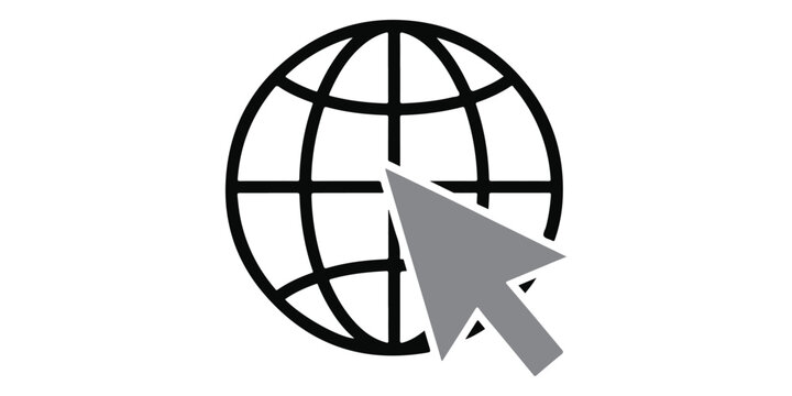 Black globe icon with gray cursor on white background