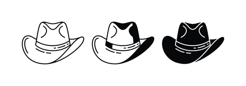 Cowboy Hat Icons, Western Headwear Vector Set, Rodeo Style Silhouette Collection