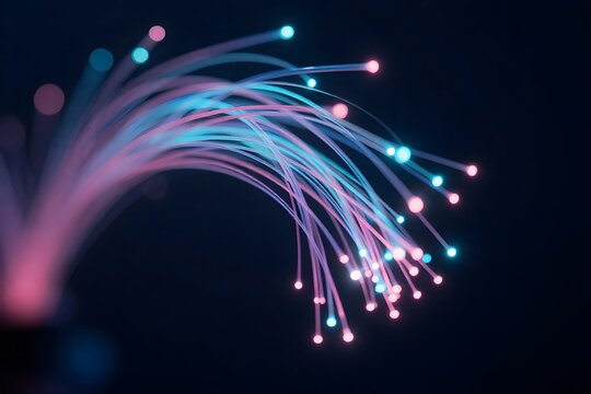 Abstract background of fiber optics representing high speed data communication and AI technology
