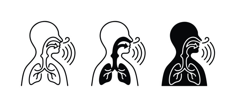 Human Respiratory System Icons, Lung Airflow Diagram, Breathing Process Vector Set