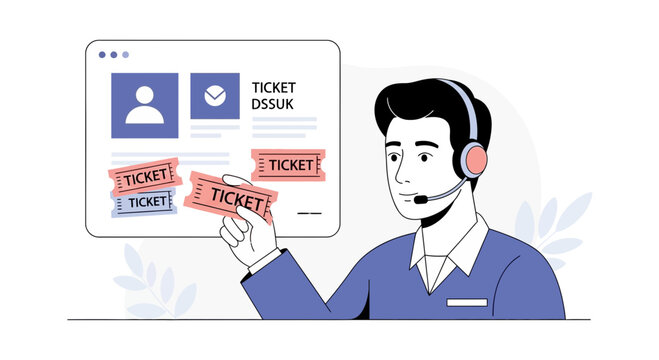 Customer Support Agent with Tickets - Online Service Illustration