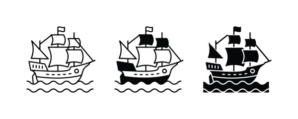 Vintage Sailing Ship Icons, Nautical Vessel Vector Graphics, Maritime Adventure Symbols © Reazul