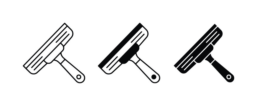 Squeegee Icons Set, Window Cleaning Tools, Professional Squeegee Vector Graphics