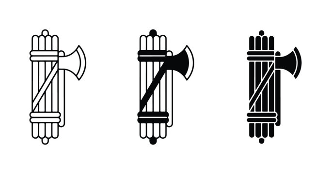 Fascist Symbol, Bundle of Rods with Axe, Ancient Roman Emblem, Vector Icons