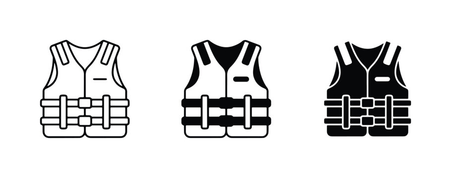 Life Vest Icons, Safety Buoyancy Aid Vector Graphics, Water Sport Gear Set