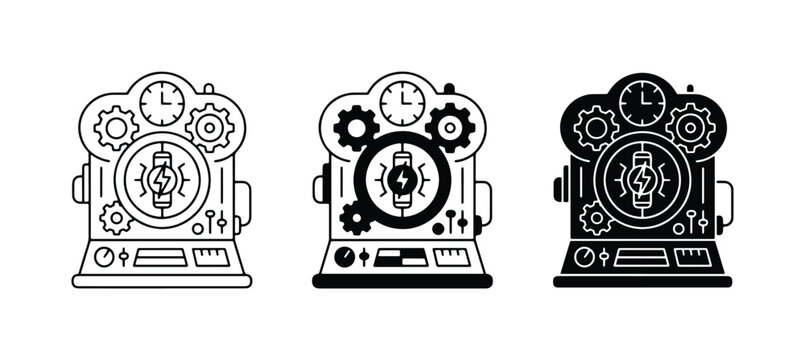 Steampunk Machine Icons, Retro Clockwork Device, Vintage Gear Mechanism Set