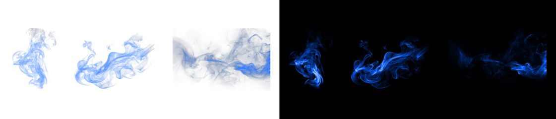 Blue swirling smoke ethereal wisps isolated on dark and transparent. © Ontime Rahela