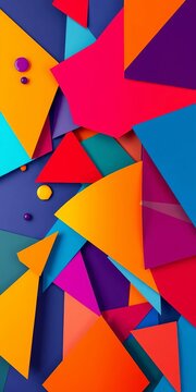 Geometric shapes collide and overlap in bold, vibrant colors, creating a dynamic visual rhythm,  overlap,  color