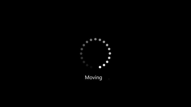 Digital UI showing data relocation or moving process status on black background , with video animation.