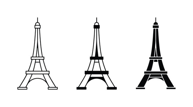 Eiffel Tower Icons, Paris Landmark Silhouettes, French Architecture Vector Set