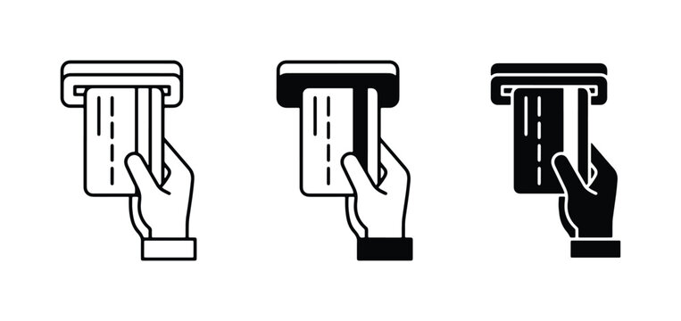 Credit Card Insertion Icons, Financial Transaction Symbols, Payment Method Graphics