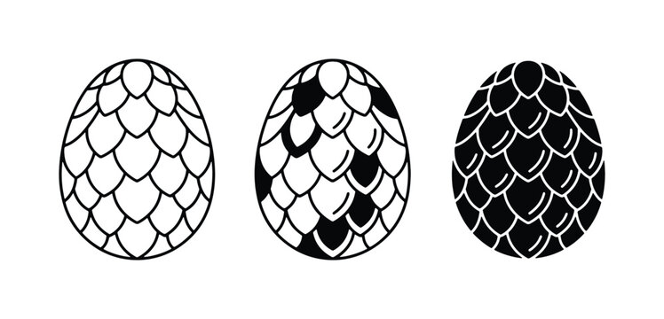 Dragon Egg Vector Icons, Scaled Texture, Fantasy Creature Symbolism, Mythical Hatchling Iconography