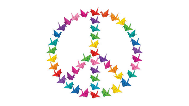 set of colorful paper origami cranes forming japanese peace symbol clean vector illustration with vibrant colors on transparent background