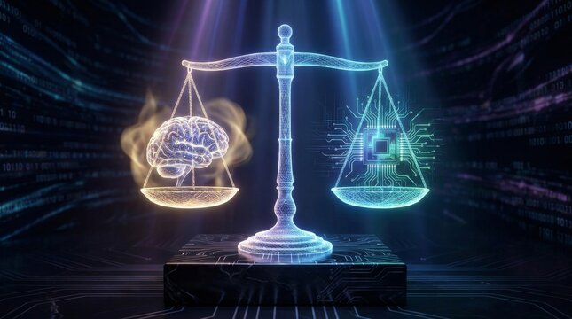 Scales of Justice comparing human brain and artificial intelligence