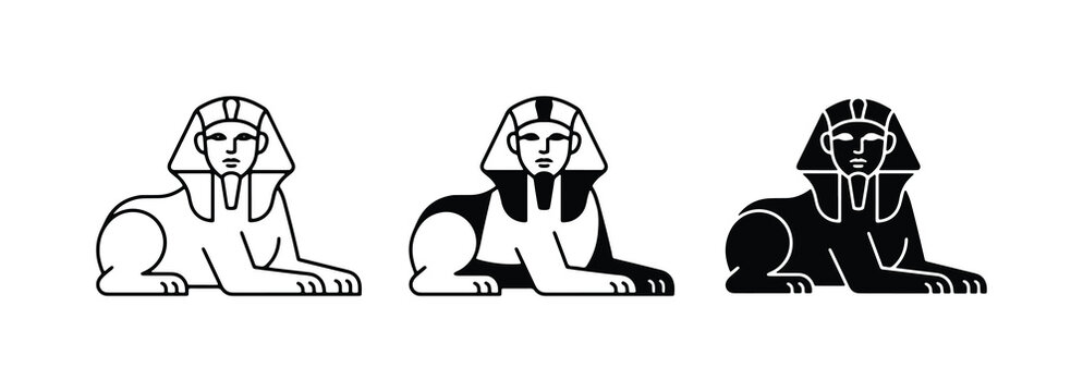 Egyptian Sphinx Icons: Line Art, Silhouette, and Filled Vector Graphics