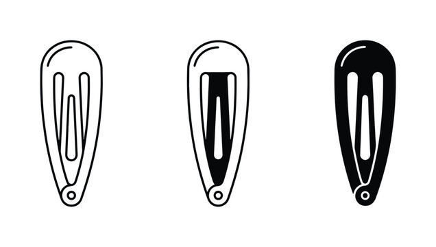 Simple Snap Hair Clips, Minimalist Barrette Icons, Black and White Hair Accessories Vector Set