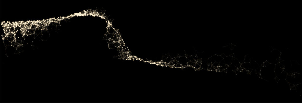Vector abstract flowing gold plexus network wave on black background for technology digital artificial intelligence and neural science concept