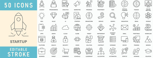 Startup icon collection set. Editable stroke. Vector illustration.  © Hexxa Studio